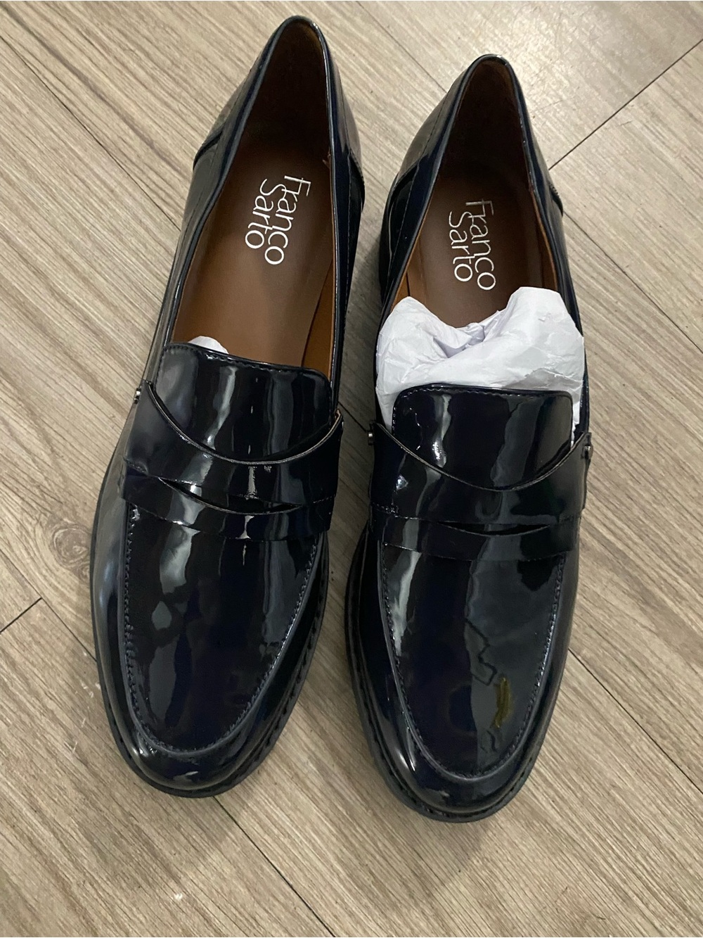 Franco Sarto Cassandra Navy Patent Faux Leather Loafers - Picture 2 of 13